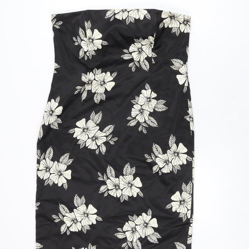Principles Womens Black Floral Polyester Mini Size 16 Off the Shoulder Zip