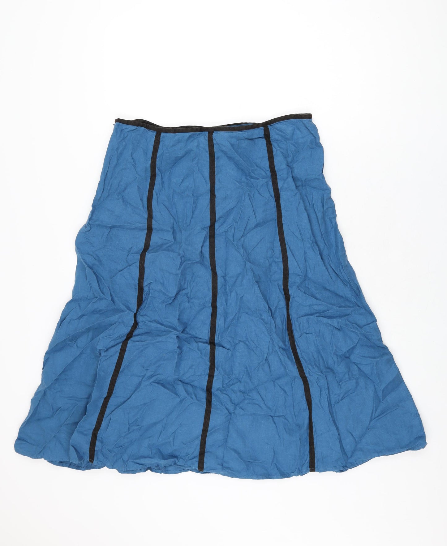 Wrap Womens Blue Linen Swing Skirt Size 14 Zip