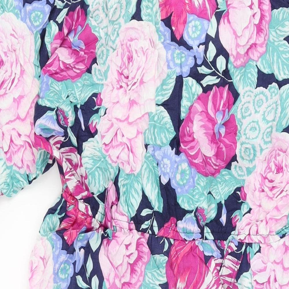 Yessica Womens Blue Floral Viscose Bodycon Size 18 V-Neck Pullover