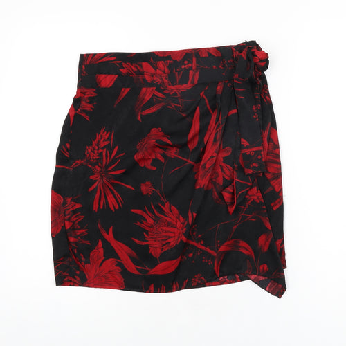 Zara Womens Black Floral Polyester A-Line Skirt Size S Zip