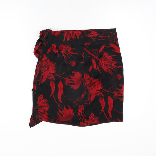 Zara Womens Black Floral Polyester A-Line Skirt Size S Zip