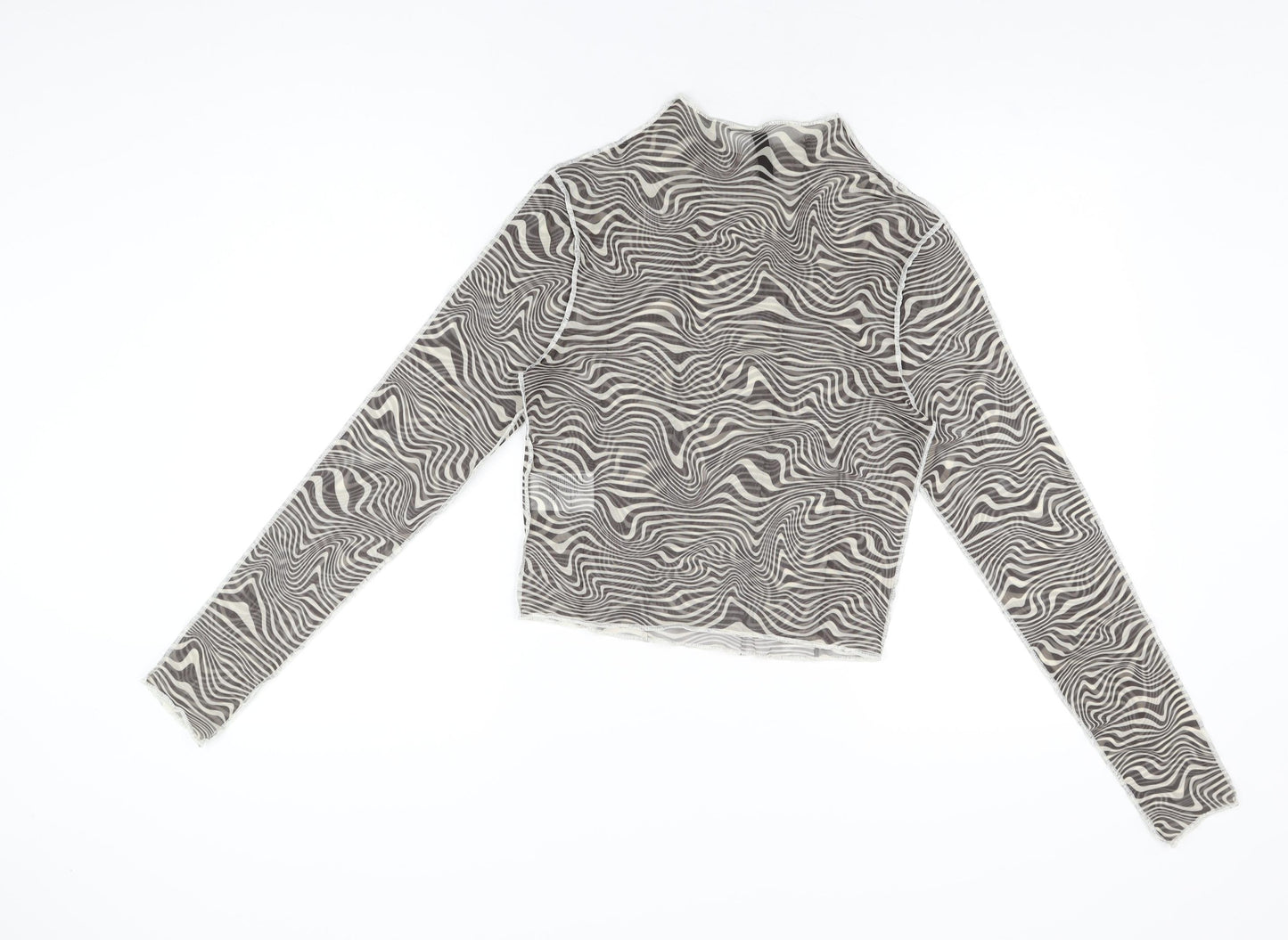 H&M Womens Grey Geometric Polyester Basic T-Shirt Size M Round Neck - Sheer