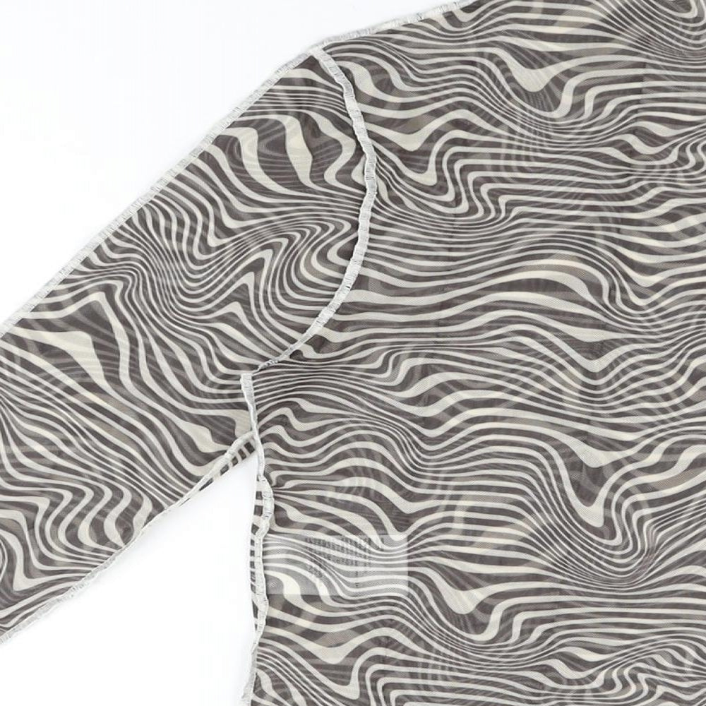 H&M Womens Grey Geometric Polyester Basic T-Shirt Size M Round Neck - Sheer