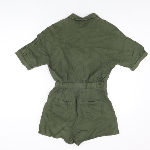 Zara Womens Green Cotton Playsuit One-Piece Size XS L3 in Button