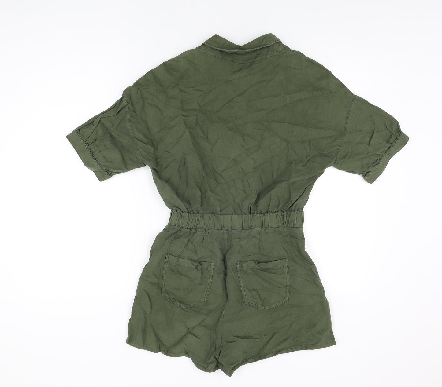 Zara Womens Green Cotton Playsuit One-Piece Size XS L3 in Button