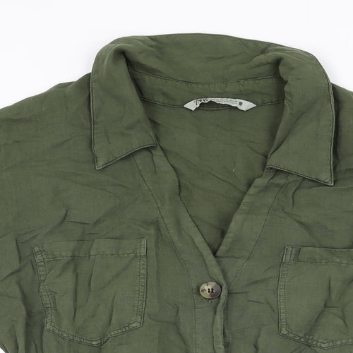Zara Womens Green Cotton Playsuit One-Piece Size XS L3 in Button