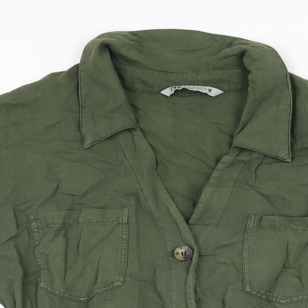 Zara Womens Green Cotton Playsuit One-Piece Size XS L3 in Button