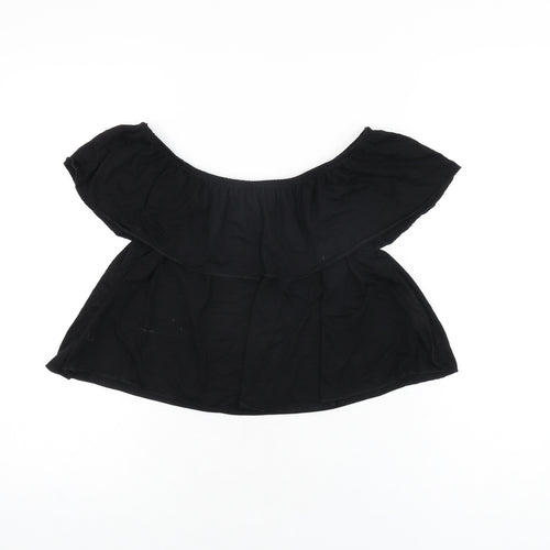 Topshop Womens Black Polyester Cropped T-Shirt Size 8 Off the Shoulder
