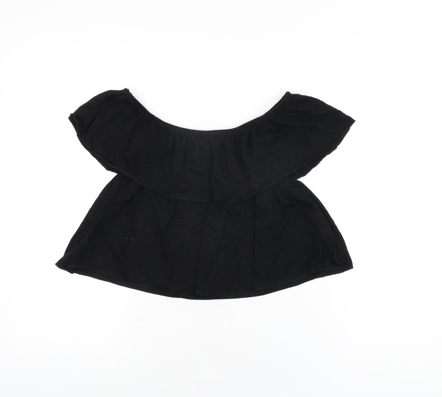 Topshop Womens Black Polyester Cropped T-Shirt Size 8 Off the Shoulder
