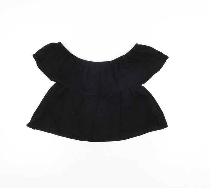 Topshop Womens Black Polyester Cropped T-Shirt Size 8 Off the Shoulder
