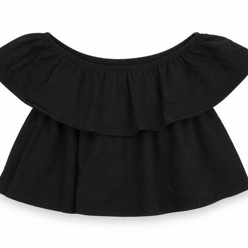 Topshop Womens Black Polyester Cropped T-Shirt Size 8 Off the Shoulder
