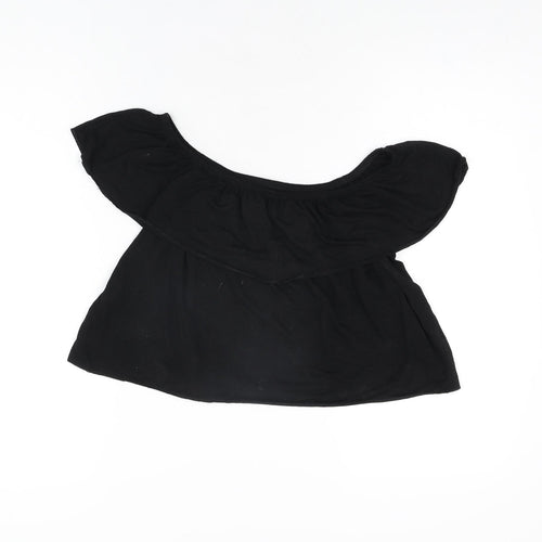 Topshop Womens Black Polyester Cropped T-Shirt Size 8 Off the Shoulder