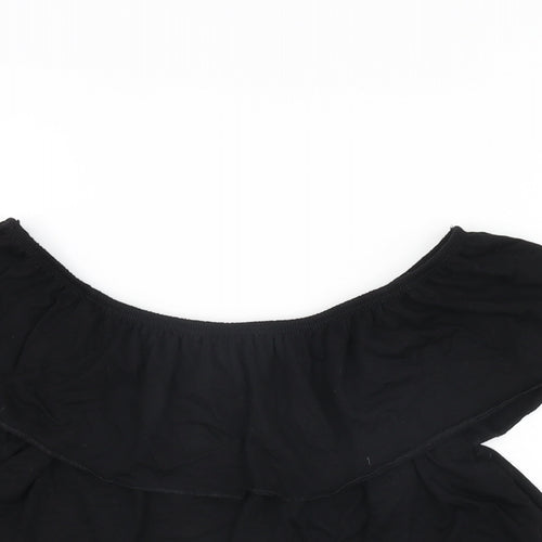 Topshop Womens Black Polyester Cropped T-Shirt Size 8 Off the Shoulder
