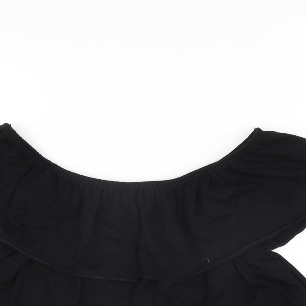 Topshop Womens Black Polyester Cropped T-Shirt Size 8 Off the Shoulder