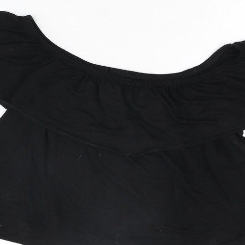 Topshop Womens Black Polyester Cropped T-Shirt Size 8 Off the Shoulder
