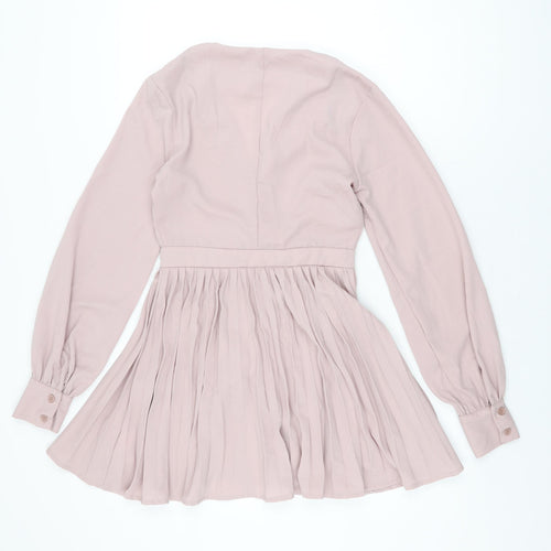 Missguided Womens Pink Polyester Skater Dress Size 4 V-Neck Button