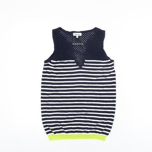 Odemai Womens Blue Striped Nylon Basic T-Shirt Size 6 V-Neck