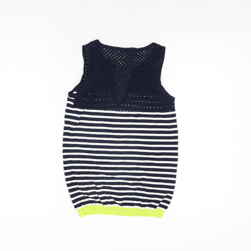 Odemai Womens Blue Striped Nylon Basic T-Shirt Size 6 V-Neck