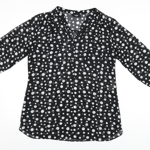 Wallis Womens Black Polka Dot Polyester Basic Blouse Size M V-Neck