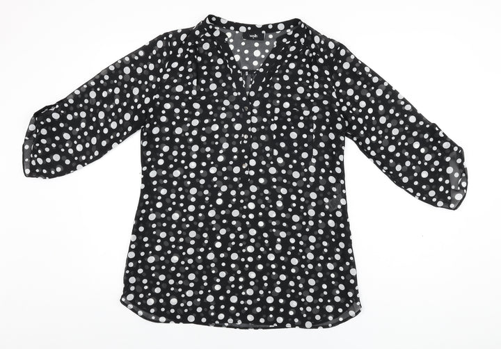 Wallis Womens Black Polka Dot Polyester Basic Blouse Size M V-Neck