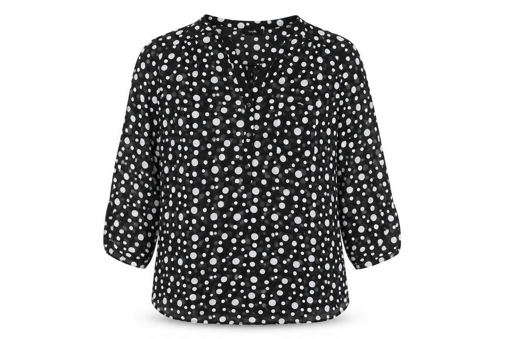 Wallis Womens Black Polka Dot Polyester Basic Blouse Size M V-Neck