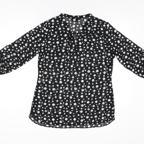 Wallis Womens Black Polka Dot Polyester Basic Blouse Size M V-Neck