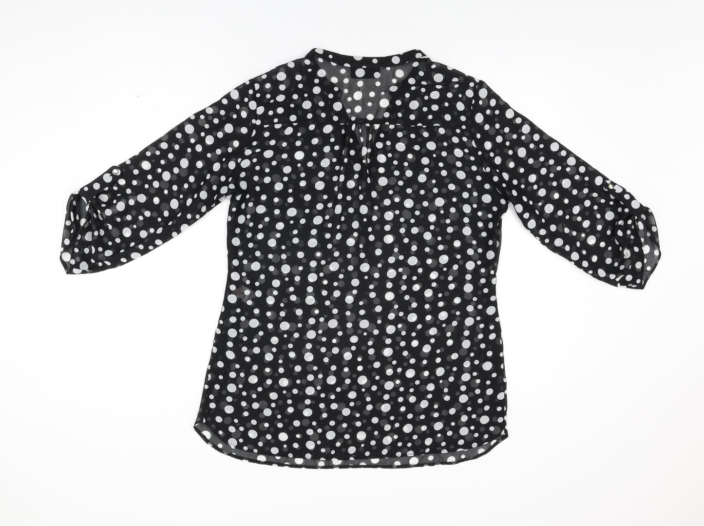 Wallis Womens Black Polka Dot Polyester Basic Blouse Size M V-Neck