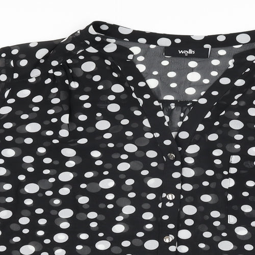 Wallis Womens Black Polka Dot Polyester Basic Blouse Size M V-Neck