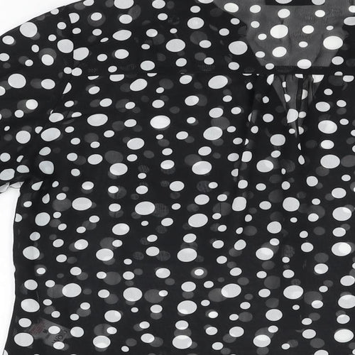 Wallis Womens Black Polka Dot Polyester Basic Blouse Size M V-Neck