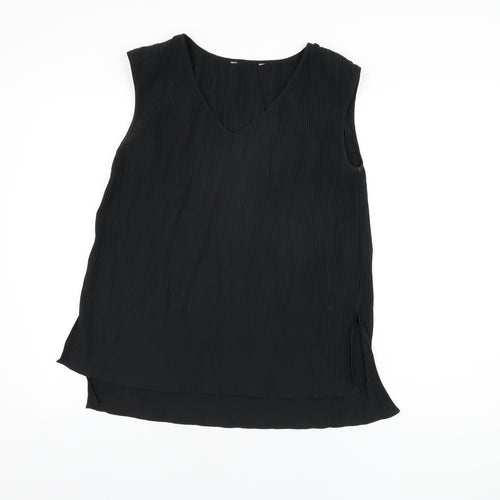 NEXT Womens Black Polyester Basic T-Shirt Size 8 V-Neck