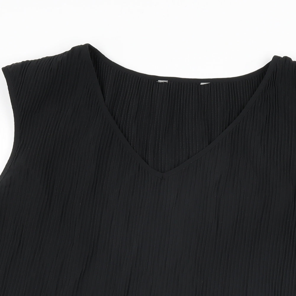 NEXT Womens Black Polyester Basic T-Shirt Size 8 V-Neck