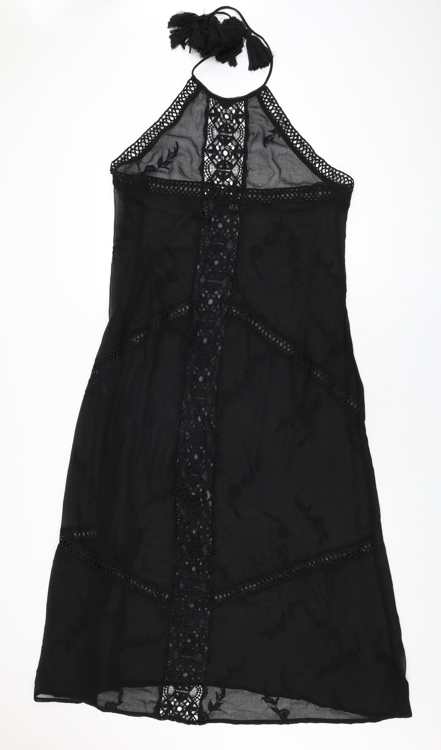 Faith Womens Black Floral Polyester Maxi Size M Halter Tie - Sheer