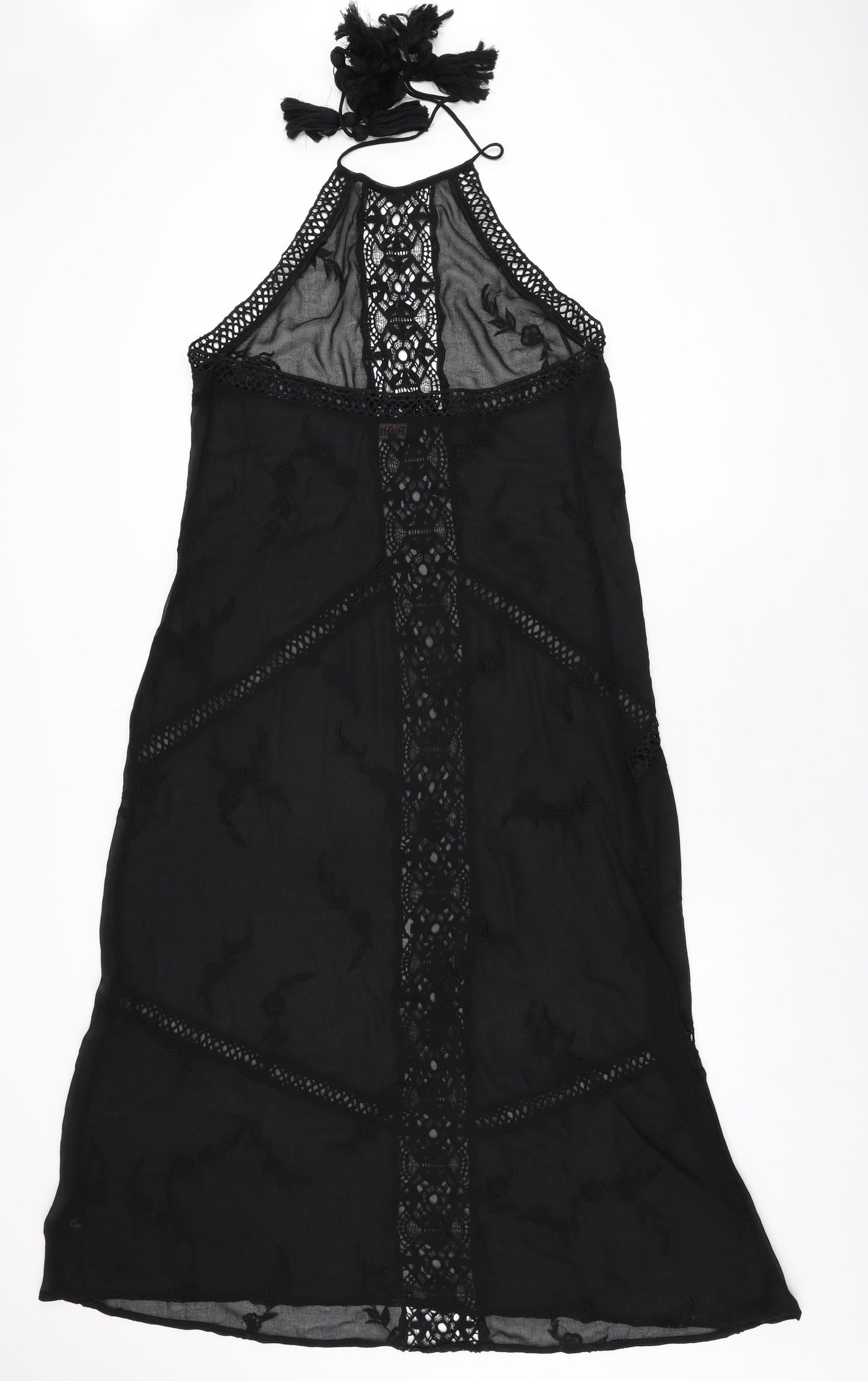 Faith Womens Black Floral Polyester Maxi Size M Halter Tie - Sheer