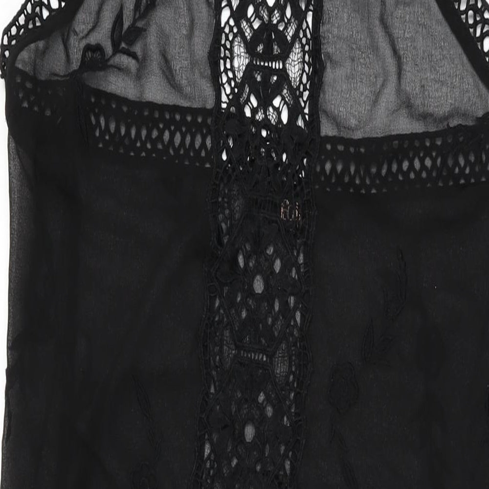 Faith Womens Black Floral Polyester Maxi Size M Halter Tie - Sheer