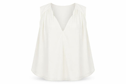 Front view of H&M women’s ivory polyester basic blouse, size S, v-neck
