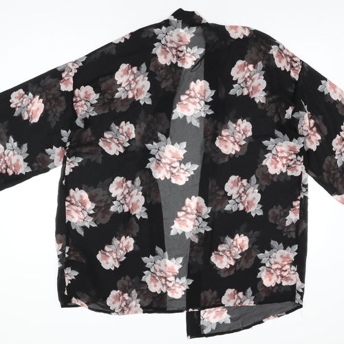 H&M Womens Black Floral Polyester Kimono T-Shirt Size L V-Neck