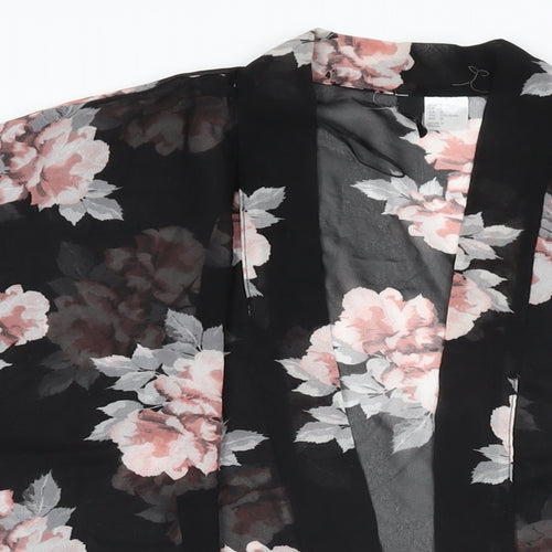 H&M Womens Black Floral Polyester Kimono T-Shirt Size L V-Neck