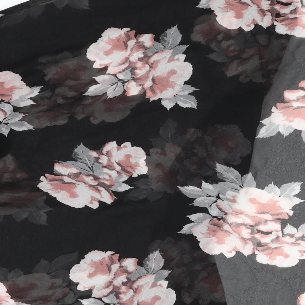 H&M Womens Black Floral Polyester Kimono T-Shirt Size L V-Neck