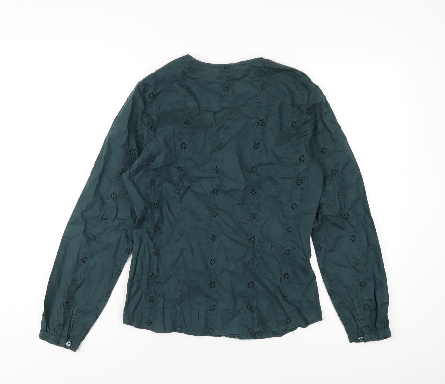 NEXT Womens Green Cotton Basic Button-Up Size 12 V-Neck