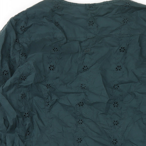 NEXT Womens Green Cotton Basic Button-Up Size 12 V-Neck