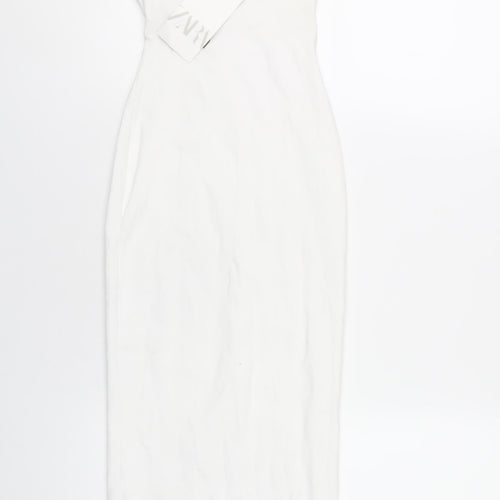 Zara Womens White Cotton Bodycon Size S One Shoulder Pullover