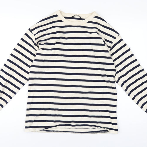 Zara Womens Ivory Striped Cotton Pullover Sweatshirt Size L Pullover