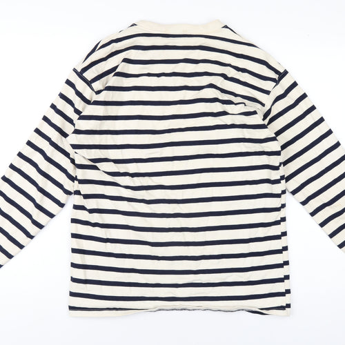 Zara Womens Ivory Striped Cotton Pullover Sweatshirt Size L Pullover
