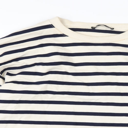 Zara Womens Ivory Striped Cotton Pullover Sweatshirt Size L Pullover