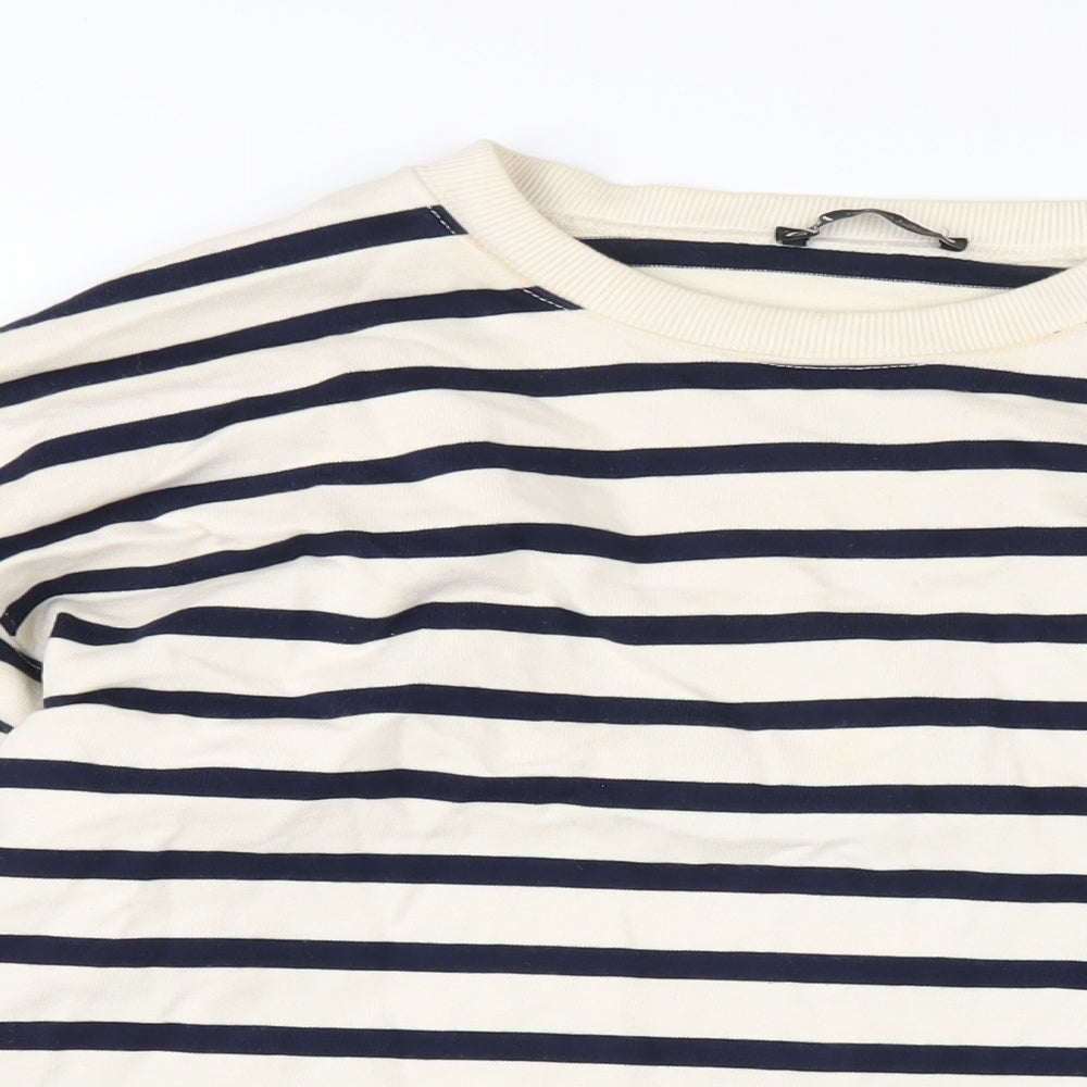 Zara Womens Ivory Striped Cotton Pullover Sweatshirt Size L Pullover