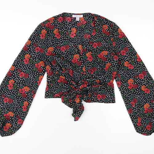 Topshop Womens Multicoloured Floral Polyester Cropped Blouse Size 6 V-Neck