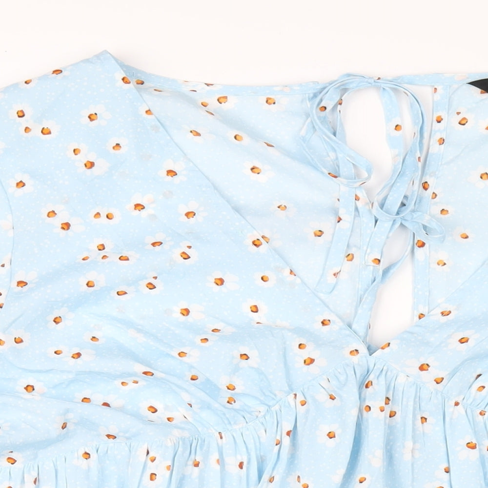 Yours Womens Blue Floral Polyester Basic Blouse Size 24 V-Neck