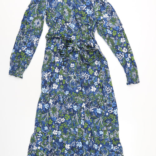 John Lewis Womens Multicoloured Floral Viscose A-Line Size 10 Round Neck Button