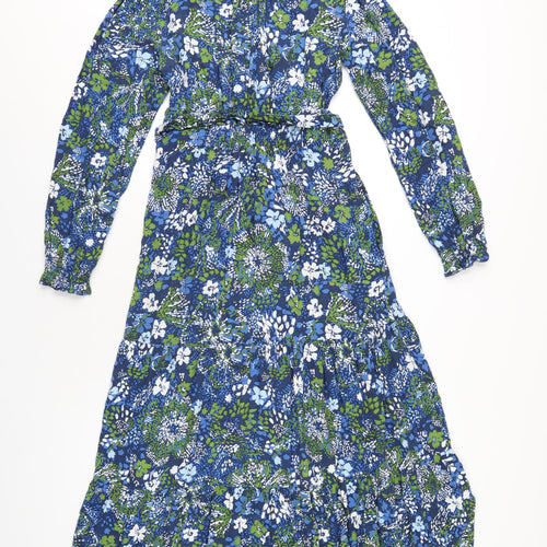 John Lewis Womens Multicoloured Floral Viscose A-Line Size 10 Round Neck Button