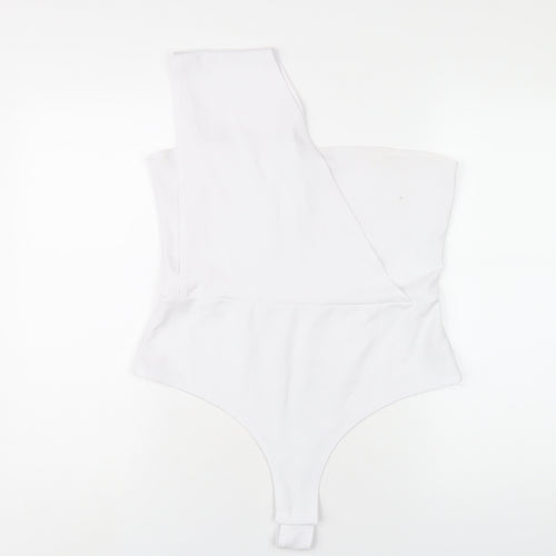 PRETTYLITTLETHING Womens White Polyester Bodysuit One-Piece Size 16 Snap